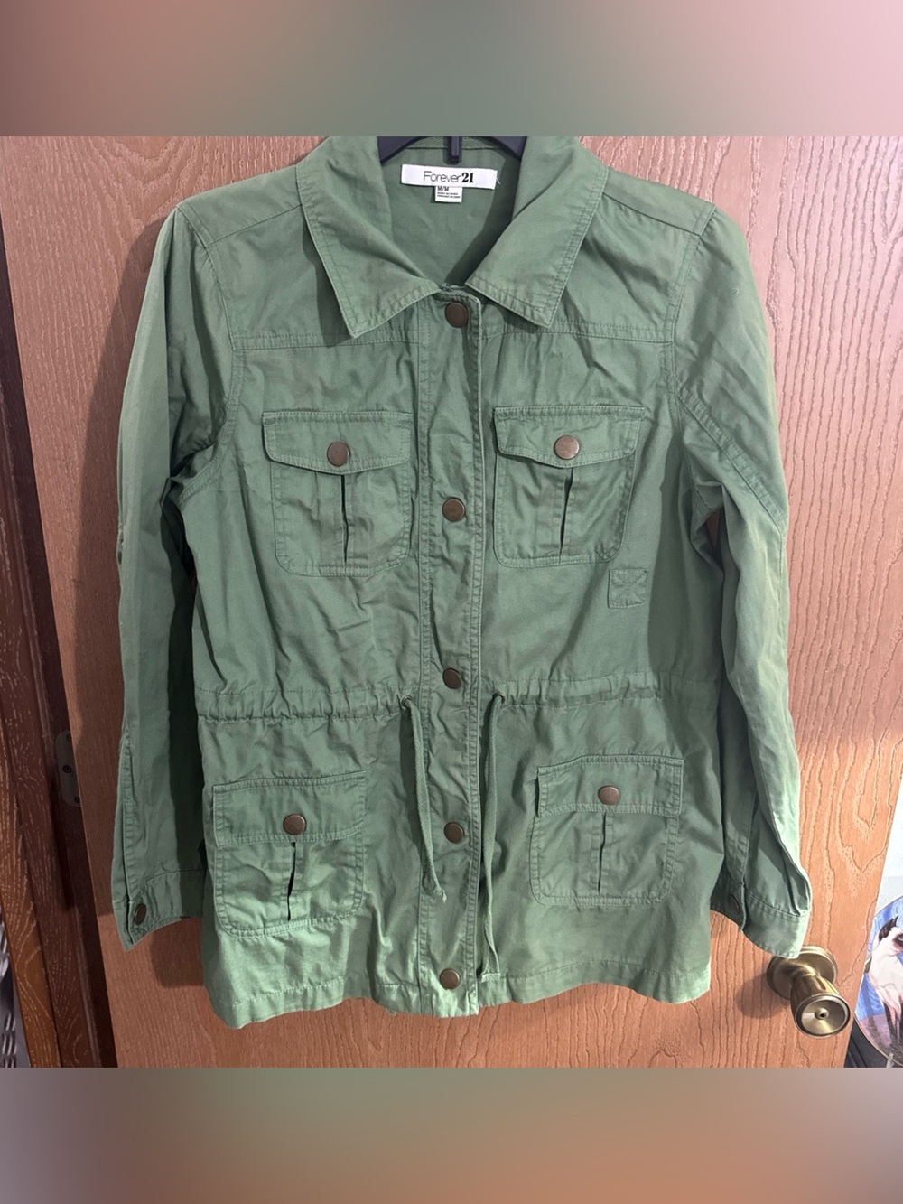 Forever 21 Green Cargo Utility Jacket Womens Size Medium Long Sleeve Full Zip
